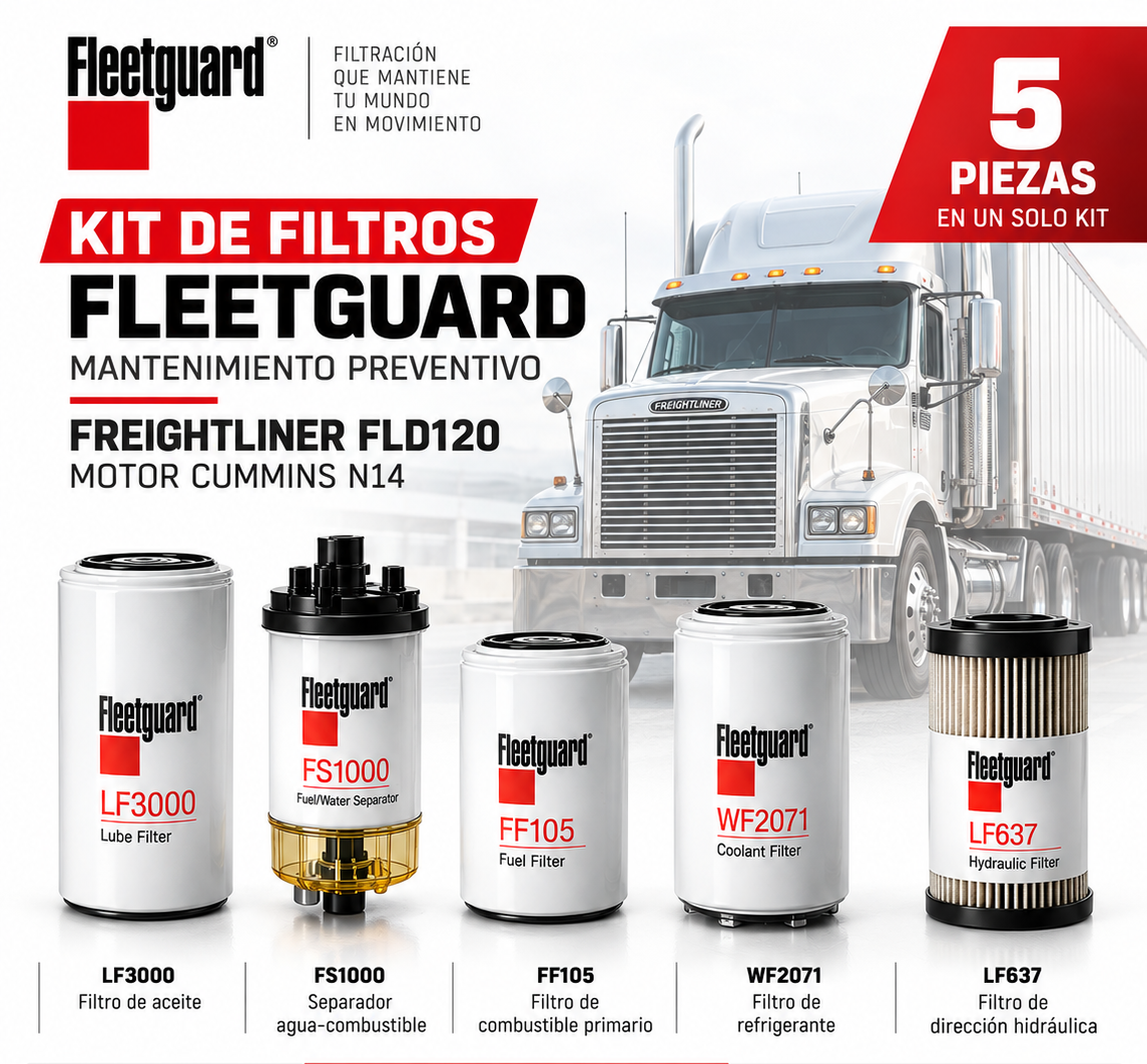 KIT DE FILTROS FLEETGUARD PARA MANTENIMIENTO PREVENTIVO MOTOR CUMMINS N14 FREIGHTLINER FLD120